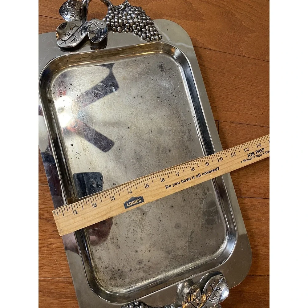 Godinger Silver-Plated Vintage Serving Tray Handles Grape Vine Style 17.5in